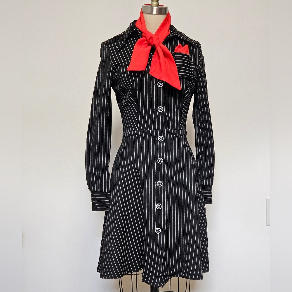 Black and White Striped Button-Up Dress
